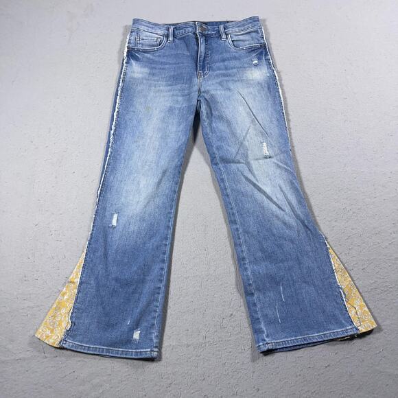 Kut from the Kloth Jeans Womens 6 Blue Flare Distressed Boho Patchwork Retro - Picture 1 of 10
